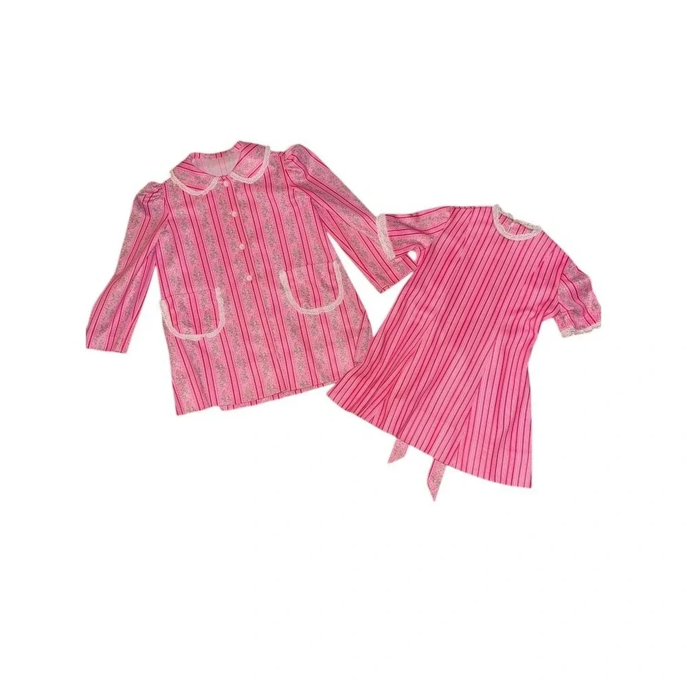 Vtg 60s‎ 70's Girls 2T Pink Striped Flower power Dress Jacket Set Easter Spring